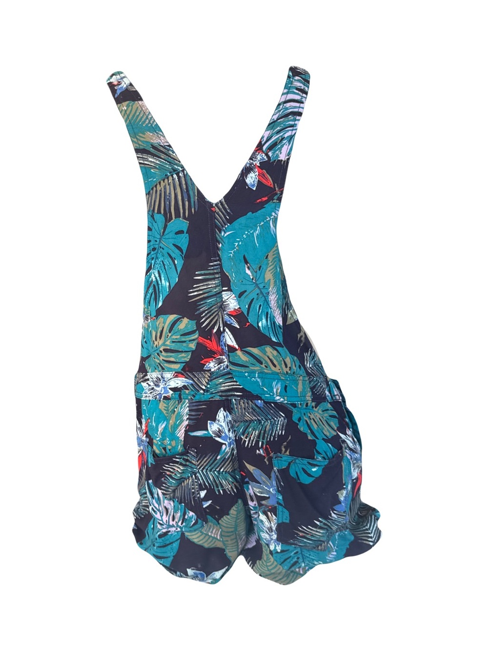 Tropical Overall Bib Shorts Navy & Teal  S